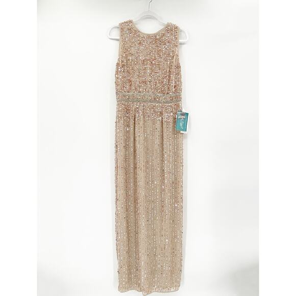 Mac Duggal Nude Sequined High Neck Sleeveless Gown Size 8 NWT - Picture 2 of 8